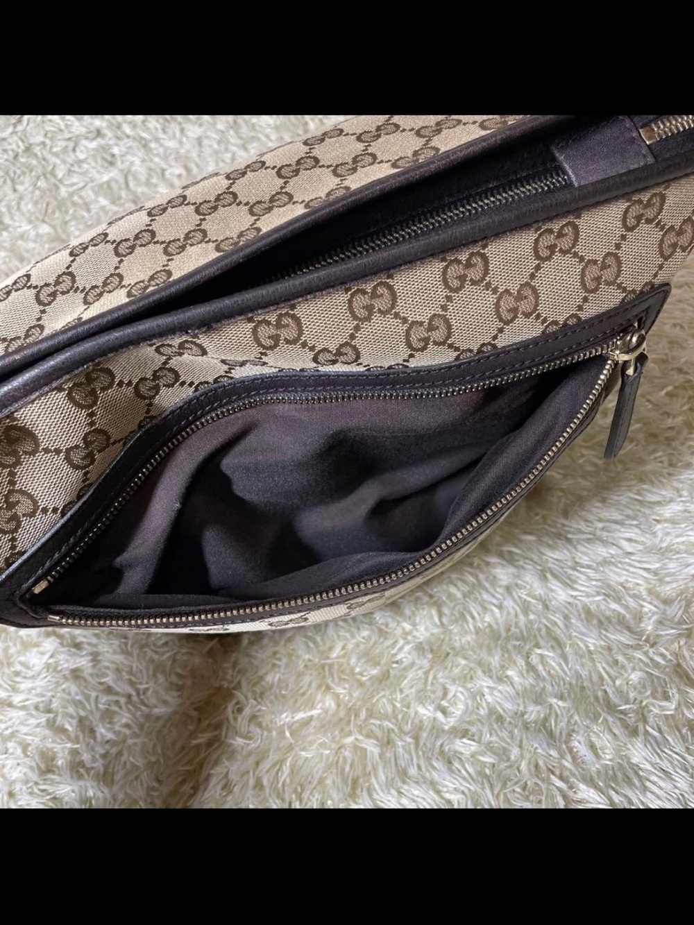 Gucci Beige/Tan GG Monogram Crossbody Bag with Dark Brown Trim - Picture 10 of 16